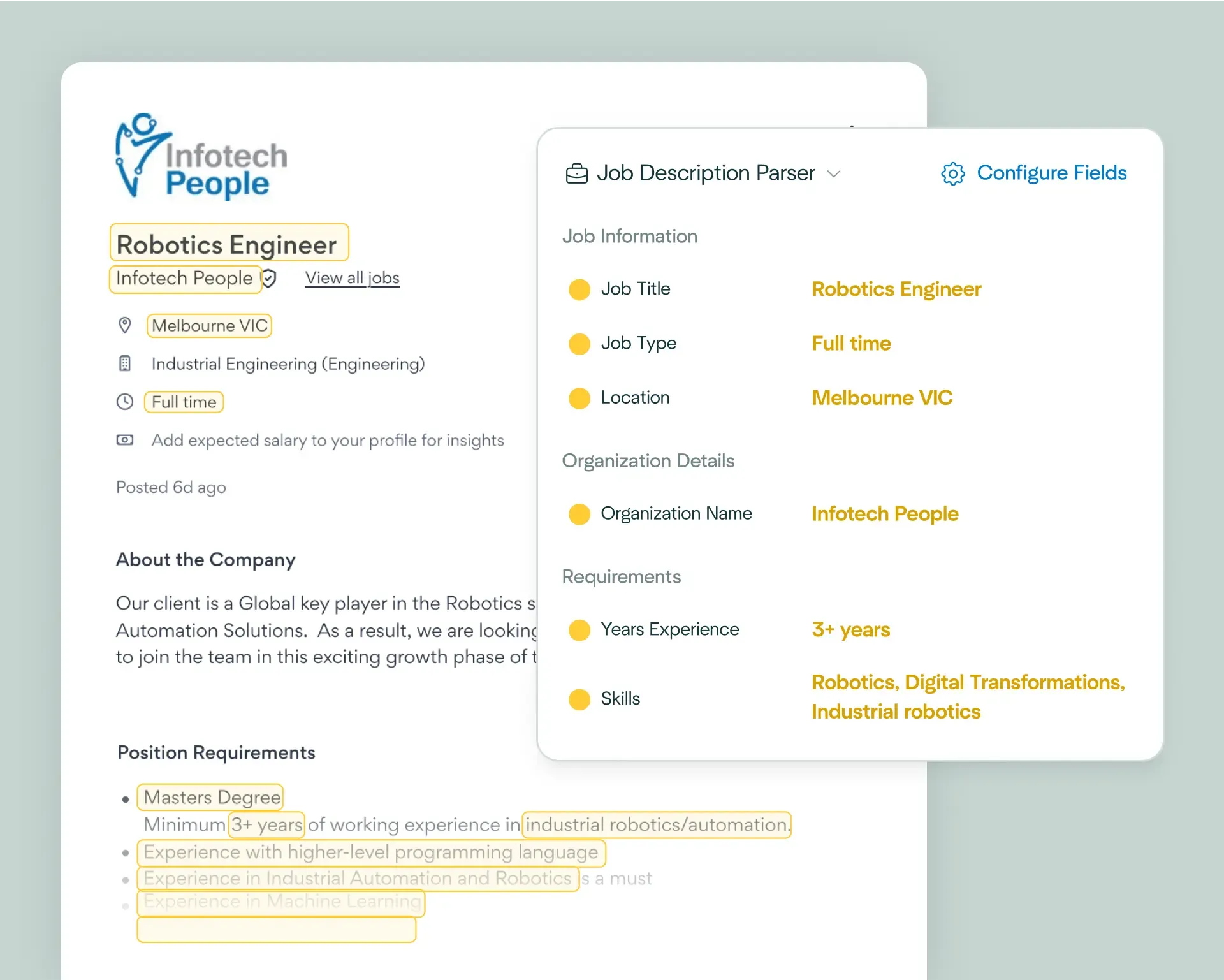 Visual of job description AI technology condensing job information
